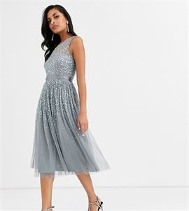 bridesmaid midi dress with scattered embellishment in dark grey