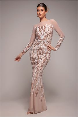Long Sleeve Sequin Flame Maxi