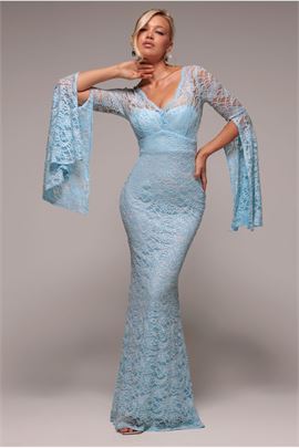 Cape Sleeve Lace Mermaid Hem Maxi Dress