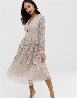 lace long sleeve prom midi dress with cut out