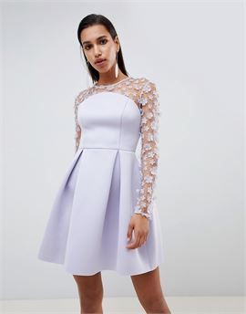 3D floral lace bandeau scuba prom mini dress