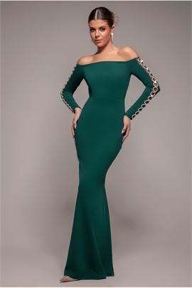 Embellished Diamante Sleeve Bardot Maxi Dress