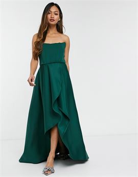 exclusive prom midi high low with corset detail in forest green