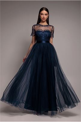 Embroidered Mesh Maxi Dress