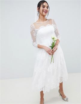 Lace Long Sleeve Midi Prom Wedding Dress
