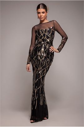 Long Sleeve Sequin Flame Maxi