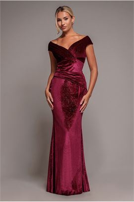 Shimmer Velvet Bardot Maxi Dress