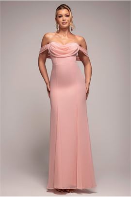 Chiffon Bardot Cowl Neck Maxi Dress