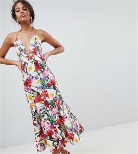 ASOS DESIGN Tall premium floral drop waist scuba prom dress