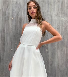 baby prom dress with sheer detail in white