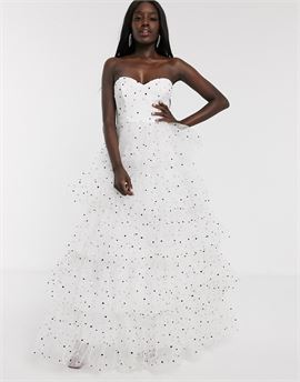 bardot tiered full prom maxi dress in polka dot