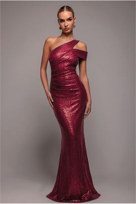 One Shoulder Sequin Evening Maxi