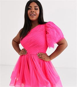 puff ball sleeve mini prom dress in neon pink