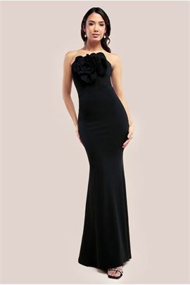 Scuba Crepe Bandeau Rose Maxi Dress