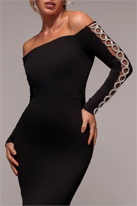 Embellished Diamante Sleeve Bardot Maxi Dress