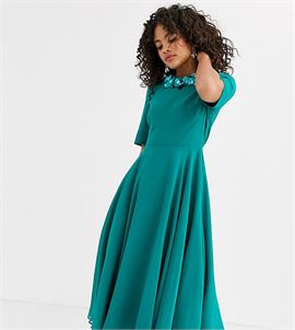 ASOS DESIGN Tall crop top embellished neckline midi dress