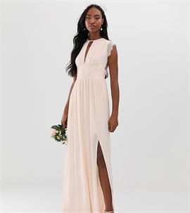 lace detail maxi bridesmaid dress in pearl pink
