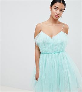 ASOS DESIGN Petite mini dobby tulle prom dress with ruffle bodice