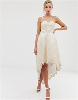 Premium Lace Bardot Prom Dress with Extreme High Low Hem