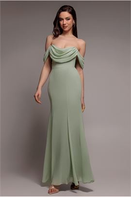 Chiffon Bardot Cowl Neck Maxi Dress