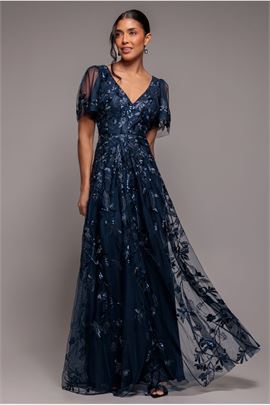 Flared Sleeve Embroidered Maxi Dress