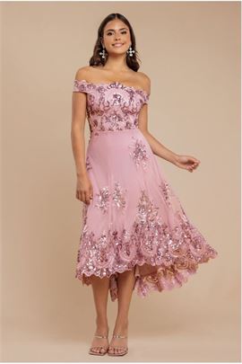 Bardot Sequin & Lace High Low Midi