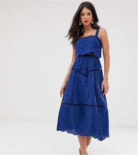 ASOS DESIGN Tall broderie cami midi prom dress with lace inserts