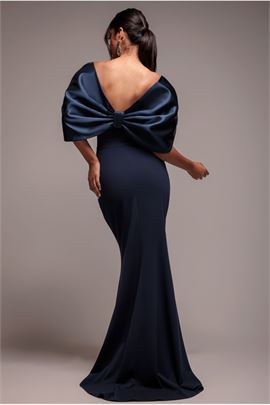 Off Shoulder Back Satin Bow Scuba Maxi Dress