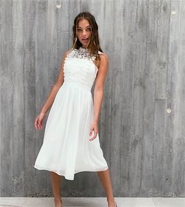 lace mix prom dress in white