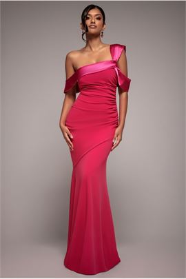 One Shoulder Satin Band Maxi Dress