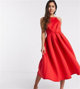 exclusive backless prom midi dress in red