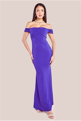 Pleated Bardot Scuba Maxi Dress