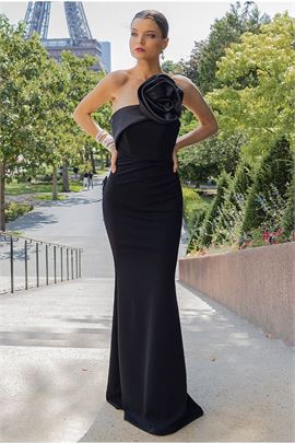 Satin Corsage Scuba Crepe Maxi Dress