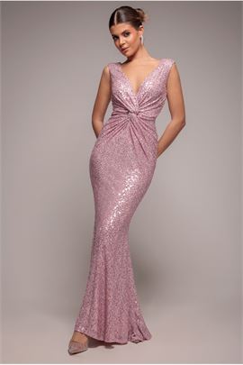 Twisted Front Sequin Maxi Dress