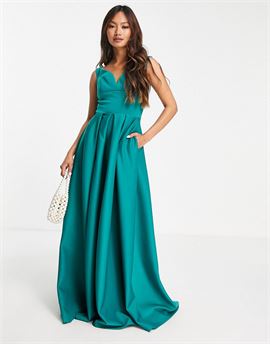 Black Label sweetheart prom maxi dress with pockets in emerald green