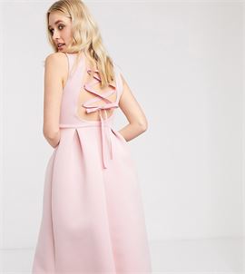 ASOS DESIGN Tall high neck sleeveless midi prom dress with lace up back in soft pink