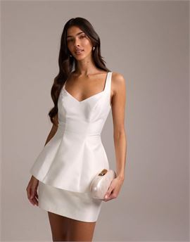 structured peplum wedding mini dress in ivory