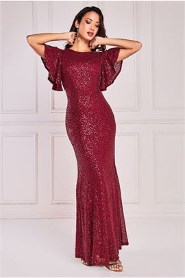Sequin Flutter Sleeve Maxi