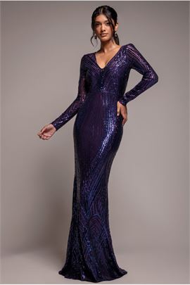 Two Toned V Neck Sequin Maxi