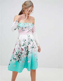 Bardot Ombre Floral Print Midi Prom Dress