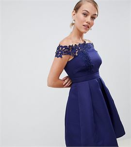 bardot full prom high low dress with applique