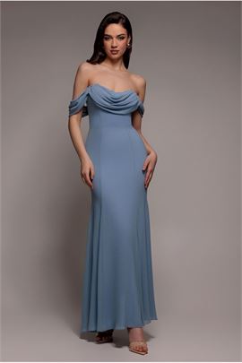 Chiffon Bardot Cowl Neck Maxi Dress