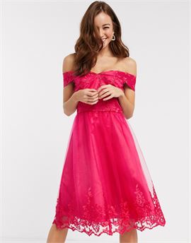 Chi Chi Ryan lace detail prom dress in fuschia