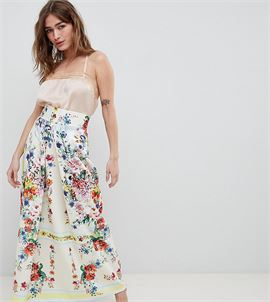 ASOS DESIGN Petite scuba prom skirt with mirrored flower print