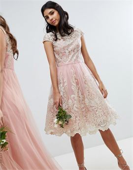 Premium Lace Midi Prom Dress with Bardot Neck
