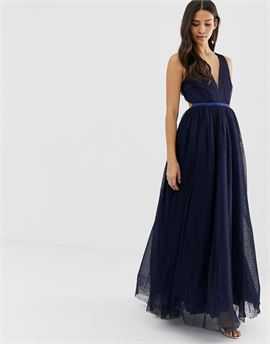 plunge front prom maxi dress in navy