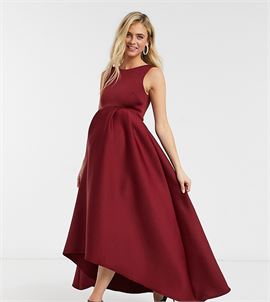 midaxi prom dress with high low hem in plum