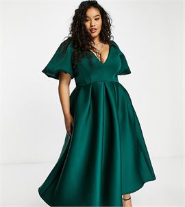 exclusive prom skater midi dress in forest green