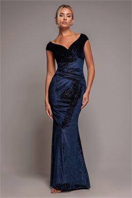 Shimmer Velvet Bardot Maxi Dress