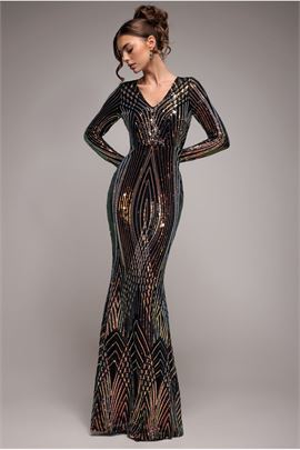 Two Toned V Neck Sequin Maxi